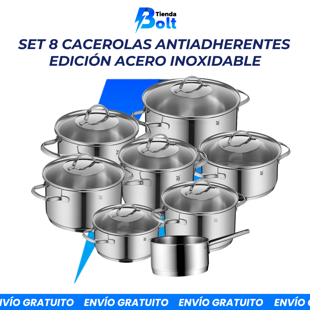 Set de Cocina 8 Piezas: Acero Inoxidable con Base de Inducción