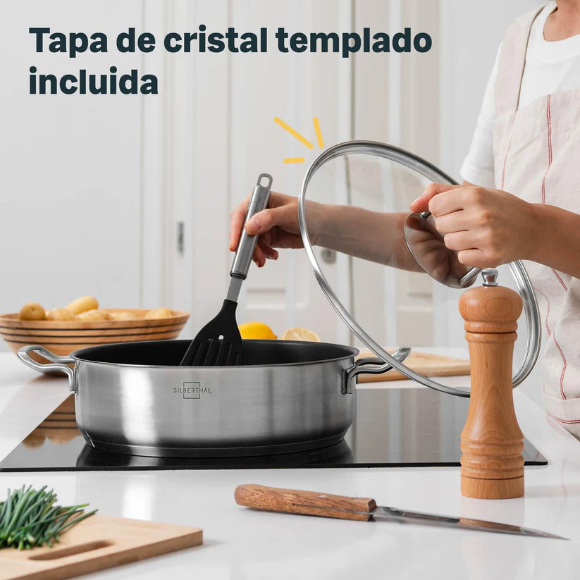 Set de Cocina 8 Piezas: Acero Inoxidable con Base de Inducción