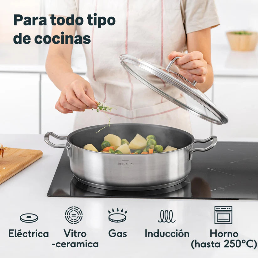 Set de Cocina 8 Piezas: Acero Inoxidable con Base de Inducción