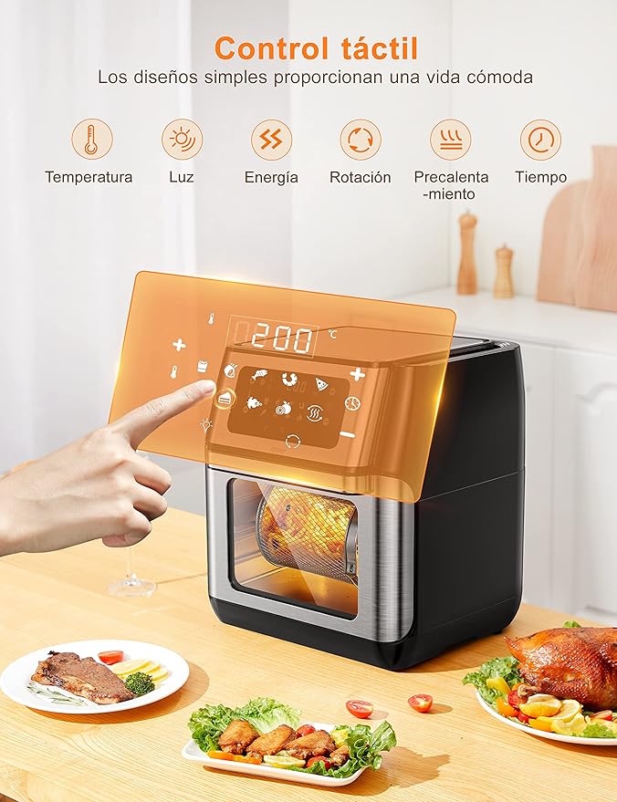 Innsky Freidora sin Aceite 10L, 1500W Freidora Aire con 10 Programas, Air Fryer con 6 Accesorios, Horno Aire Caliente, Deshidratar, Pantalla LED Táctil, Temporizador, con Recetas