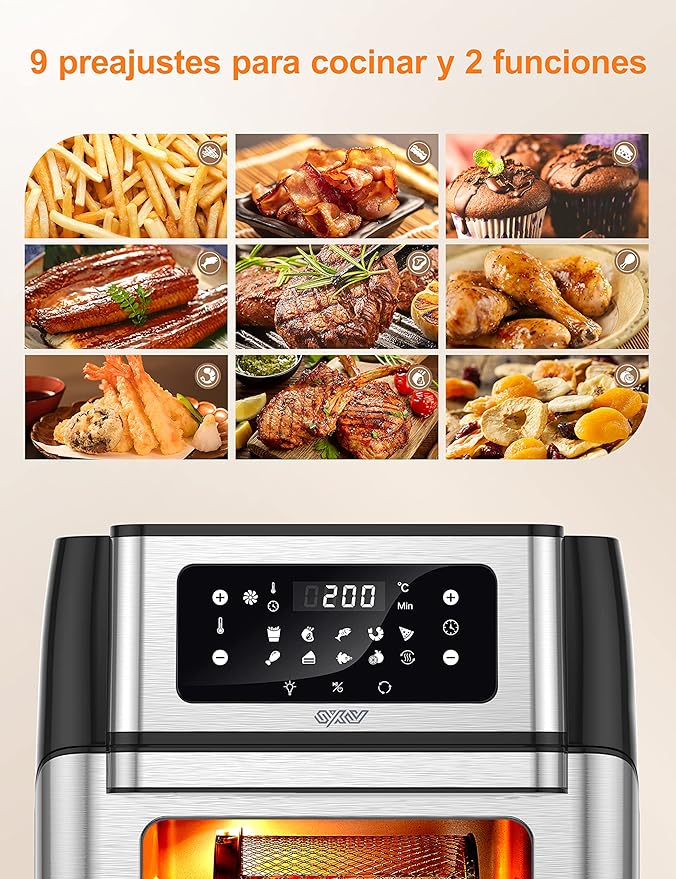 Innsky Freidora sin Aceite 10L, 1500W Freidora Aire con 10 Programas, Air Fryer con 6 Accesorios, Horno Aire Caliente, Deshidratar, Pantalla LED Táctil, Temporizador, con Recetas